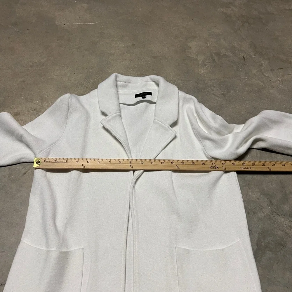 Quince Organic Cotton Knit Blazer Ivory White Open Front Cardigan Jacket Size M